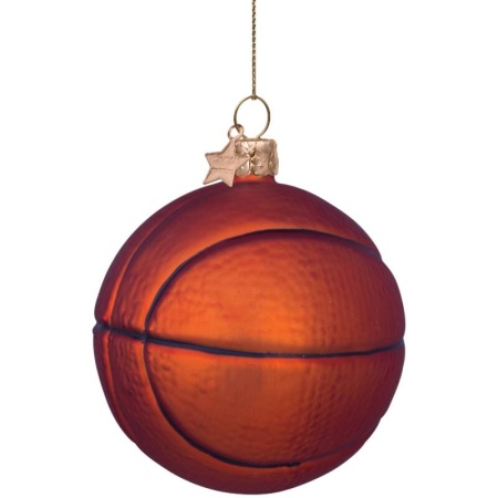 Новогоднее украшение из стекла Vondels "Баскетболный мяч" basketball 9см детальная картинка 