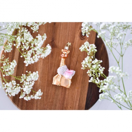 Новогоднее украшение из стекла Vondels "Жирафик Софи в розовом платье" 10см - в подарочной коробке детальная картинка 