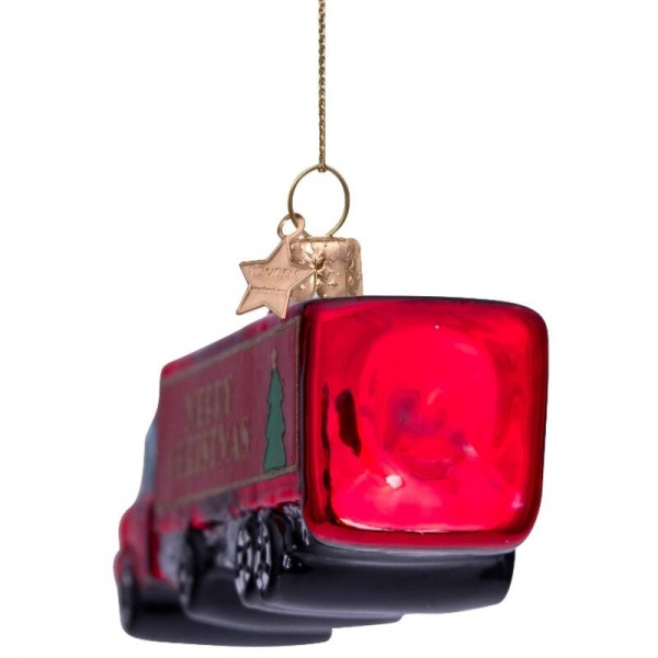 Фото Новогоднее украшение из стекла Vondels "Красный рождественский грузовик" 5см
