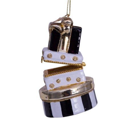 Новогоднее украшение из стекла Vondels "Черно-белые подарочные коробки" 9см детальная картинка 