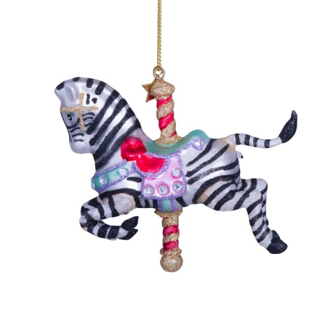 Новогоднее украшение из стекла Vondels "Карусель зебра" 10см детальная картинка 