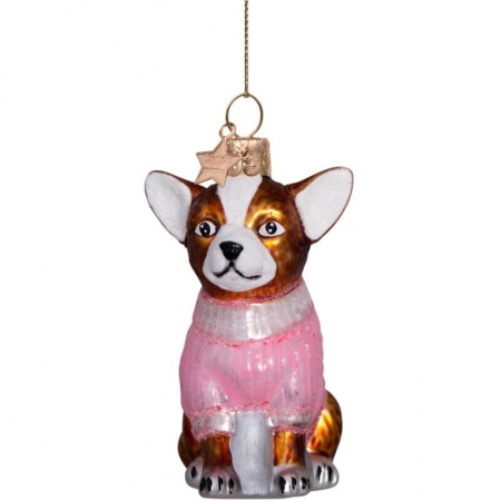 Новогоднее украшение из стекла Vondels "Чихуахуа в розовой кофте" 8см детальная картинка 