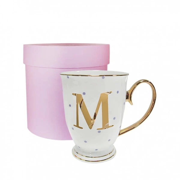 Фото Кружка «Bloomsbury» золотая буква «M» (в сиреневый горошек)