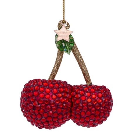 Новогоднее украшение из стекла Vondels "Красная вишня с бриллиантами" 8см детальная картинка 