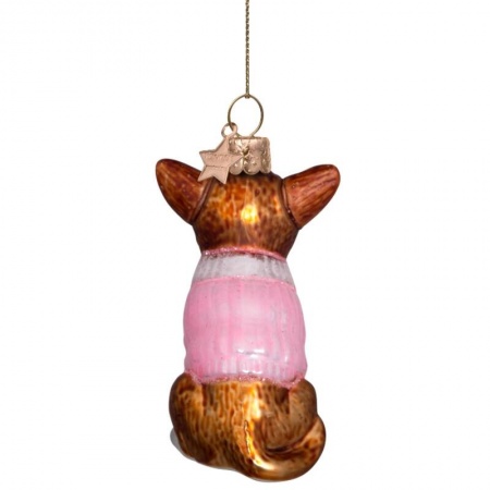 Новогоднее украшение из стекла Vondels "Чихуахуа в розовой кофте" 8см детальная картинка 