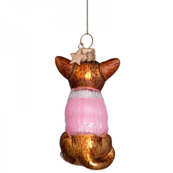 Фото Новогоднее украшение из стекла Vondels "Чихуахуа в розовой кофте" 8см