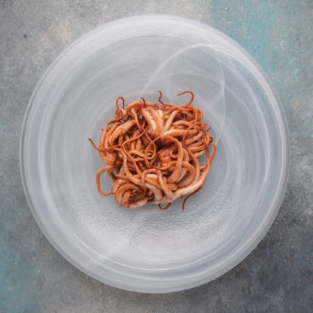 Блюдо-подиум стеклянный Ø30x(h)4см Hollow белый дым детальная картинка 