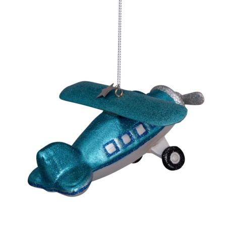 Новогоднее украшение из стекла Vondels "Голубой самолет" 5см детальная картинка 