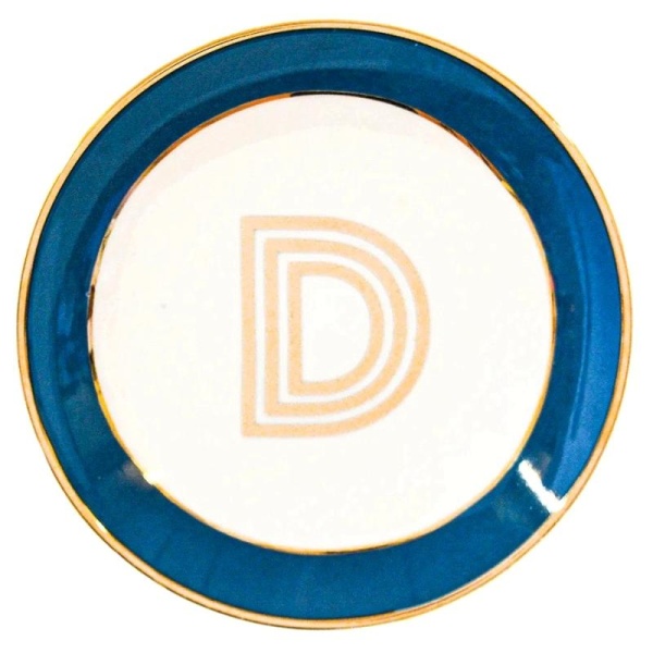 Фото Кружка с блюдцем «Library» золотая буква «D» (синего цвета)