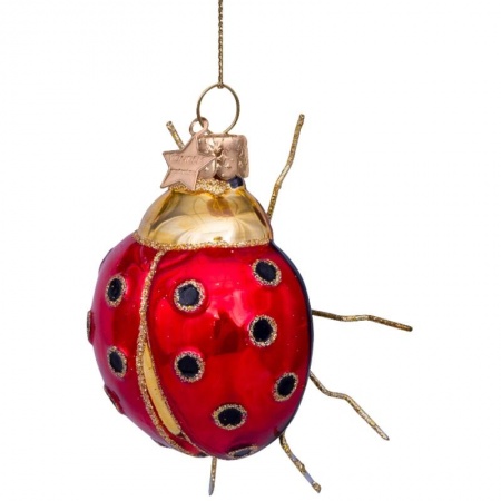 Новогоднее украшение из стекла Vondels "Божья коровка красная с золотом" 9см детальная картинка 