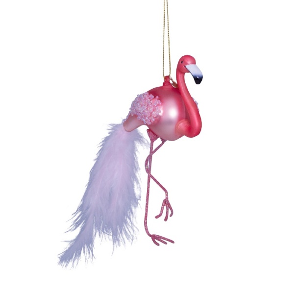 Фото Новогоднее украшение из стекла Vondels "Розовый фламинго" 15см