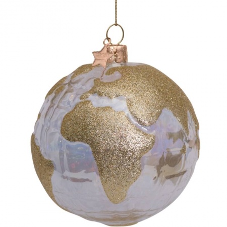 Новогоднее украшение из стекла Vondels "Золотой глобус" 10см детальная картинка 