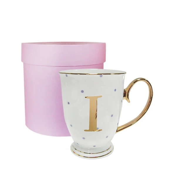 Фото Кружка «Bloomsbury» золотая буква «I» (в сиреневый горошек)