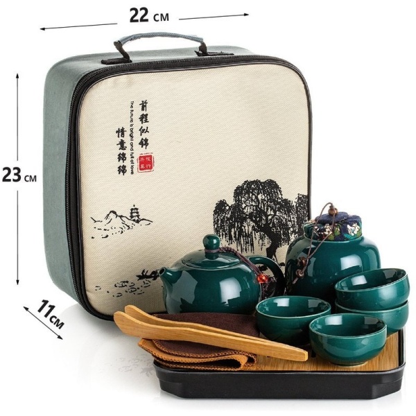 Чайный сервиз керамический сине-зеленый (чемоданчик) детальная картинка 