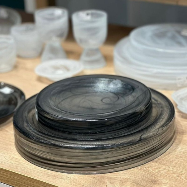 Фото Блюдо-подиум стеклянный Ø30x(h)4см Hollow черный дым