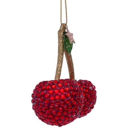 Новогоднее украшение из стекла Vondels "Красная вишня с бриллиантами" 8см детальная картинка 