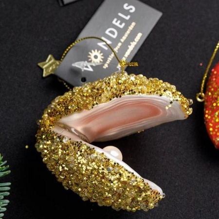 Новогоднее украшение из стекла Vondels "Блестящая устрица" 7см детальная картинка 