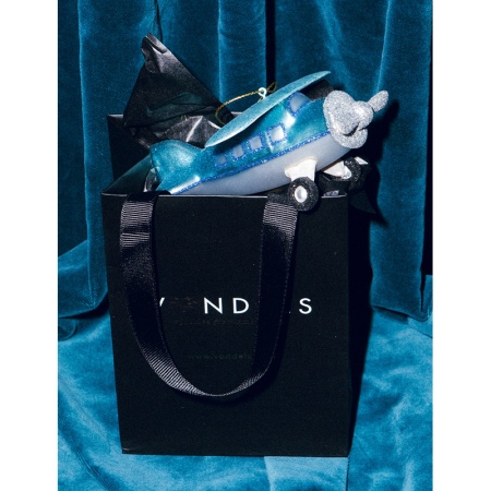 Новогоднее украшение из стекла Vondels "Голубой самолет" 5см детальная картинка 