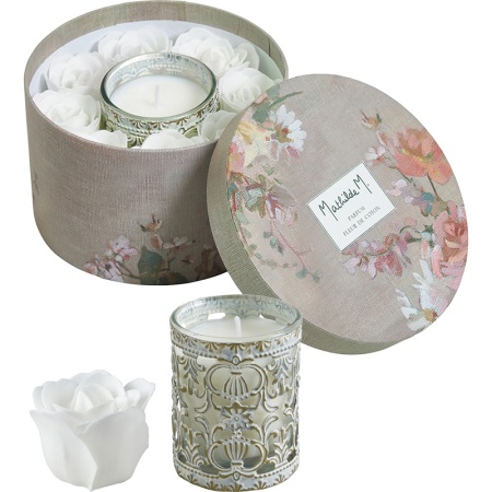 Подарочный набор аромасвеча + роза из мыла Carnets d'Artistes - Fleur de Coton - Цветок хлопка детальная картинка 