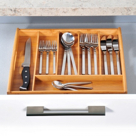 Органайзер-поднос для столовых приборов 38x32x(h)4см на 6 ячеек, дерево детальная картинка 