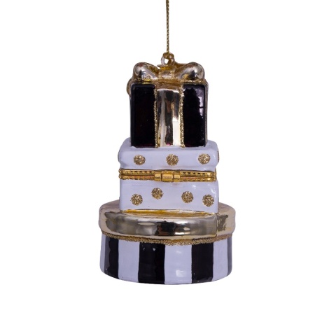 Новогоднее украшение из стекла Vondels "Черно-белые подарочные коробки" 9см детальная картинка 