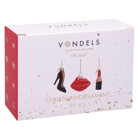 Набор новогодних украшений из стекла Vondels "О ла ла" 5см - в подарочной коробке детальная картинка 