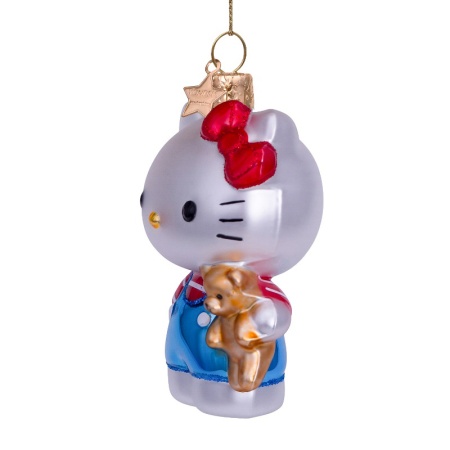 Новогоднее украшение из стекла Vondels 'Hello Kitty в голубом с мишкой' 9см – в подарочной коробке детальная картинка 