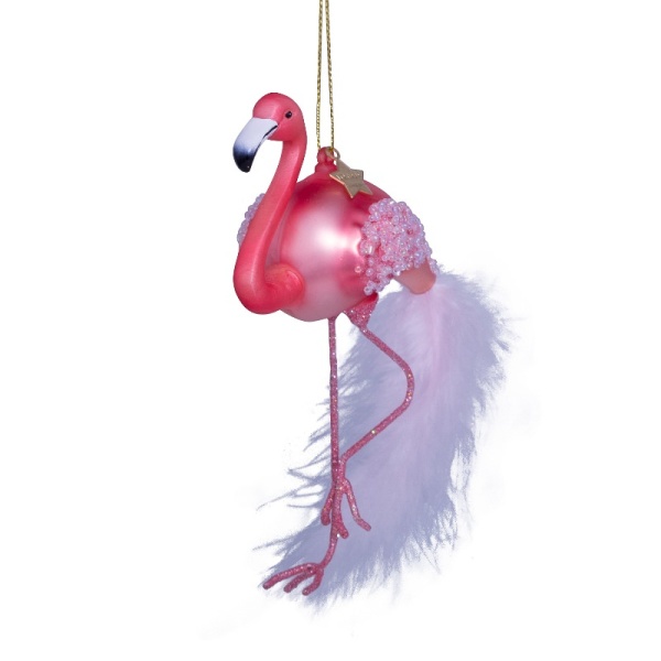 Фото Новогоднее украшение из стекла Vondels "Розовый фламинго" 15см