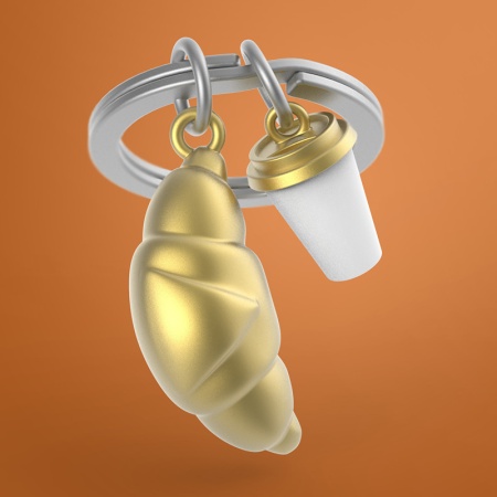 Брелок для ключей "Круассан со стаканом кофе" детальная картинка 