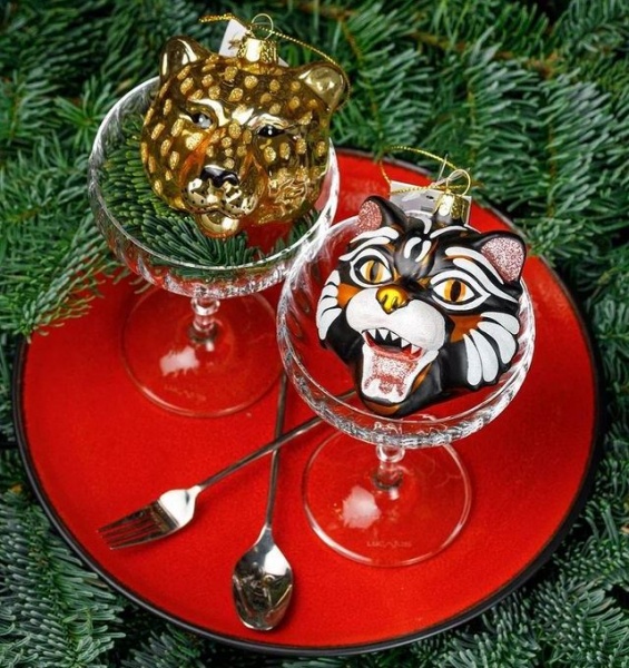 Фото Новогоднее украшение из стекла Vondels "Голова тигра" 9см