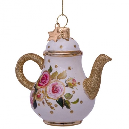 Новогоднее украшение из стекла Vondels "Чайник" 10см детальная картинка 