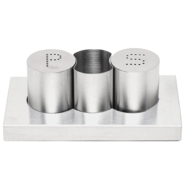 Фото Набор для специй - солонка, перечница, стаканчик для зубочисток - 15x8.5x5.7см Profi-Chef нерж.сталь