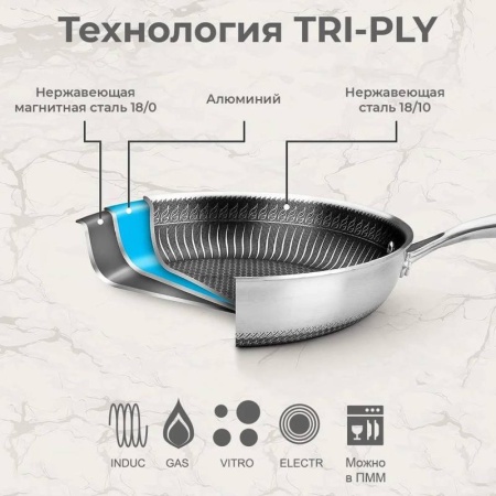 Сковорода Ø26/19.5см Honeycombs нерж. 3-х слойная — P.L. Proff Cuisine детальная картинка 