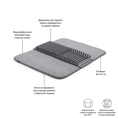 Коврик для сушки посуды UDRY темно-серый детальная картинка 