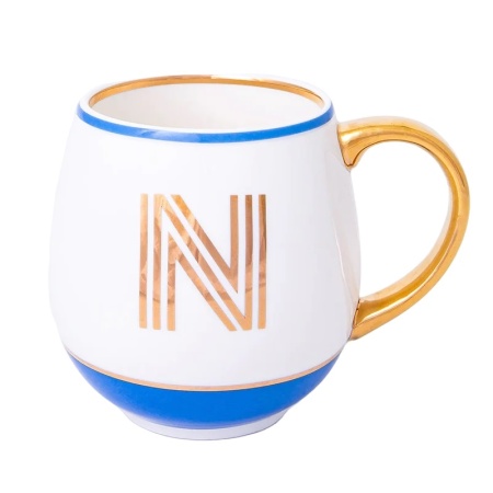 Кружка с блюдцем «Library» золотая буква «N» (голубого цвета) детальная картинка 