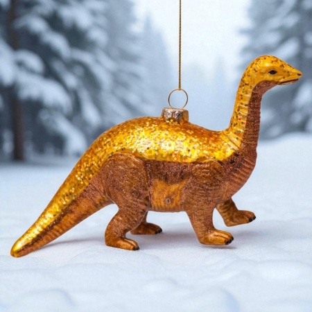 Новогоднее украшение из стекла Vondels "Золотой динозавр" 14см детальная картинка 