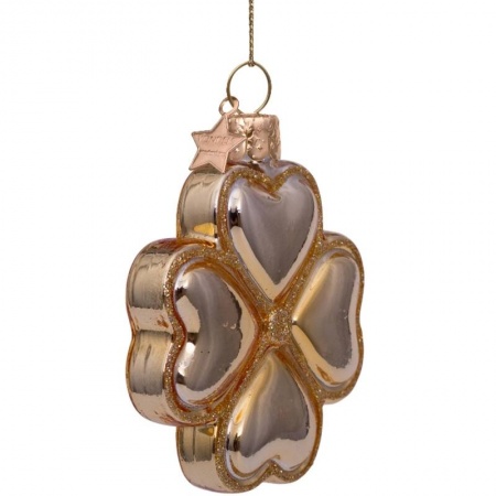 Новогоднее украшение из стекла Vondels "Золотой клевер" 8см детальная картинка 