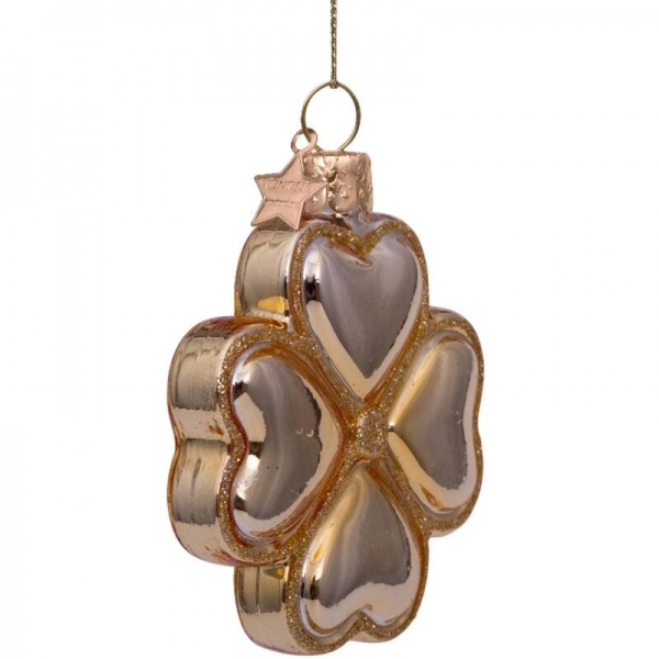 Фото Новогоднее украшение из стекла Vondels "Золотой клевер" 8см