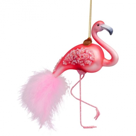Новогоднее украшение из стекла Vondels "Розовый фламинго" 15см детальная картинка 