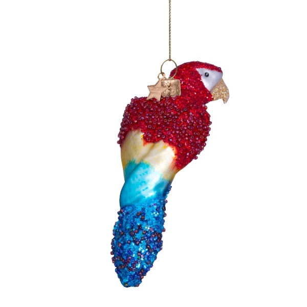 Фото Новогоднее украшение из стекла Vondels "Попугай сине-желто-красный" 11см