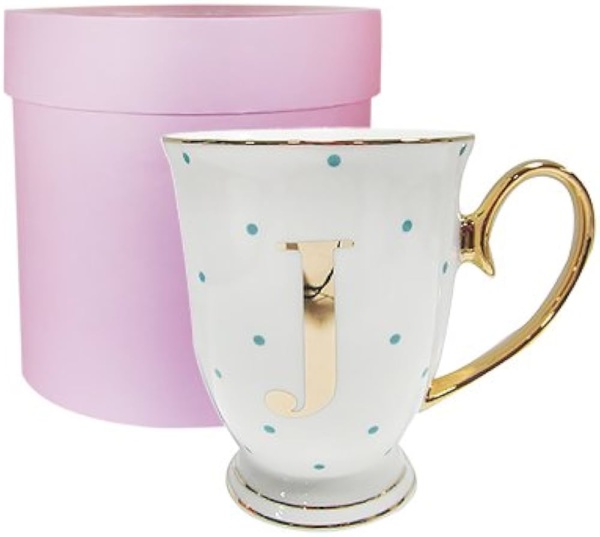 Фото Кружка «Bloomsbury» золотая буква «J» (в голубой горошек)