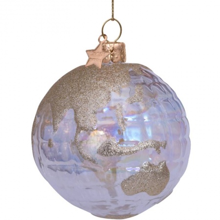 Новогоднее украшение из стекла Vondels "Золотой глобус" 10см детальная картинка 