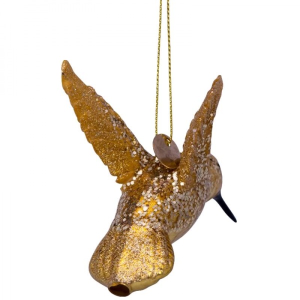 Фото Новогоднее украшение из стекла Vondels "Золотой колибри" 8см