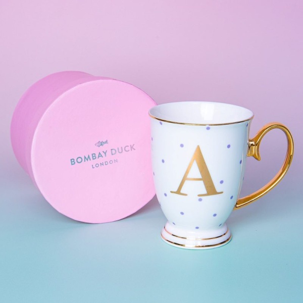 Фото Кружка «Bloomsbury» золотая буква «F» (в голубой горошек)