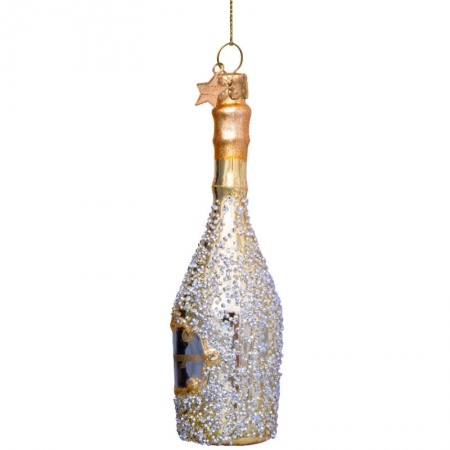 Новогоднее украшение из стекла Vondels "Золотая бутылка шампанского с бриллиантами" 16см детальная картинка 