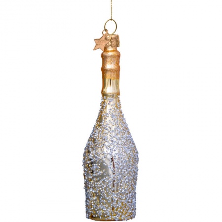 Новогоднее украшение из стекла Vondels "Золотая бутылка шампанского с бриллиантами" 16см детальная картинка 
