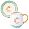 Кружка с блюдцем «Library» золотая буква «C» (мятного цвета) детальная картинка 