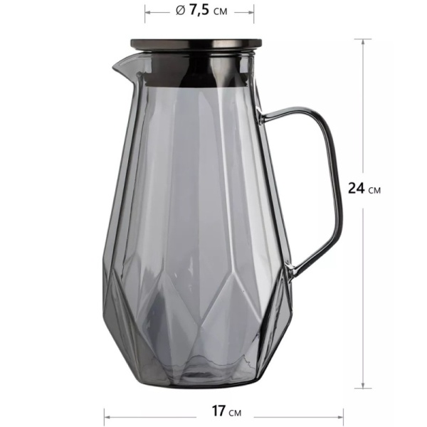 Фото Кувшин 1700мл с метал.крышкой Консул грани/графит