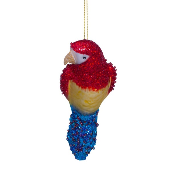 Фото Новогоднее украшение из стекла Vondels "Попугай сине-желто-красный" 11см