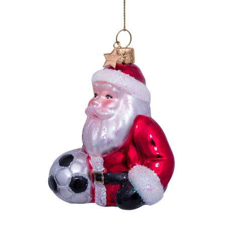 Новогоднее украшение из стекла Vondels "Санта Клаус с футбольным мячом" 8.5см детальная картинка 